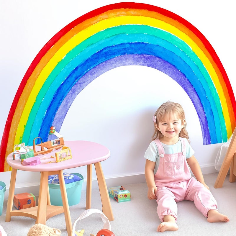 Kingarch Large Watercolor Rainbow Wall Decals, Colorful Peel and Stick Vinyl Nursery Wall Decor, Removable Home Room Wall Decor Murals Stickers for Kids Girls Toddler Bedroom Living Room Playroom - Image 1